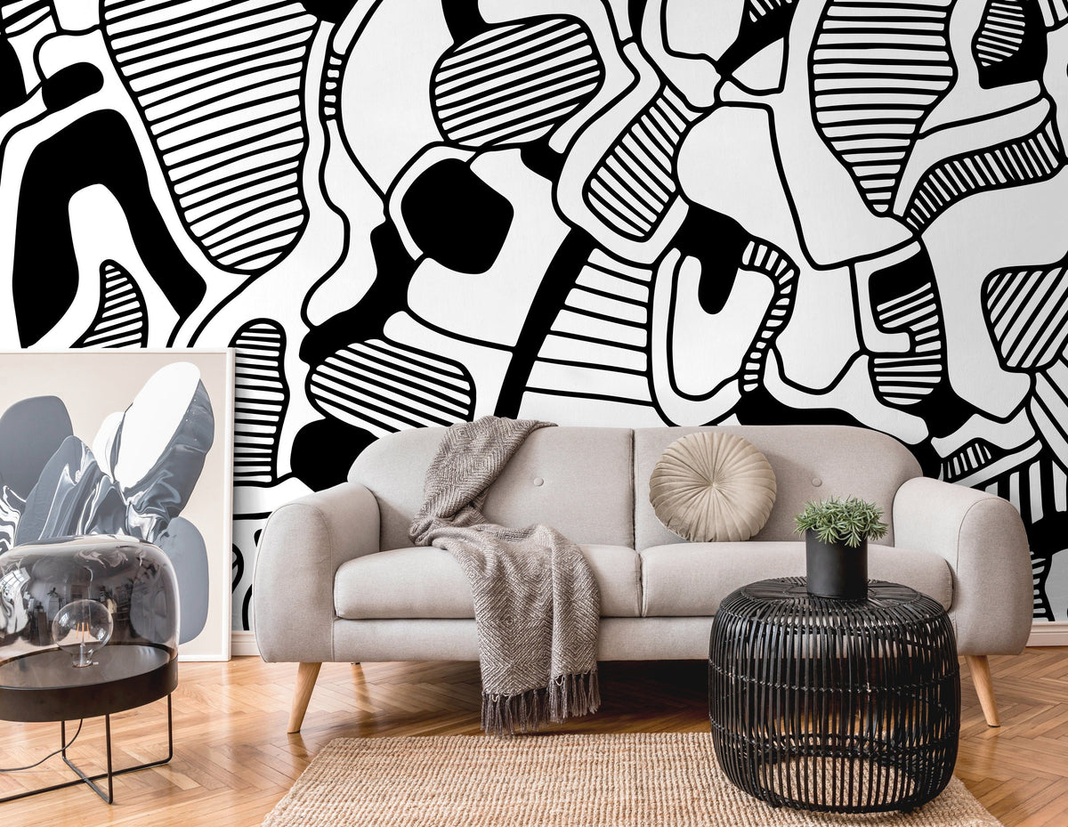 Wallpaper Peel and Stick Wallpaper Removable Wallpaper Home Decor Wall Art Wall Decor Room Decor / Black and White Abstract Wallpaper - X144