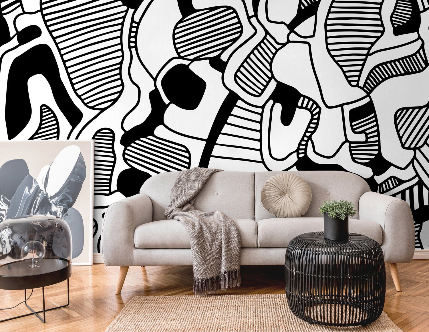 Wallpaper Peel and Stick Wallpaper Removable Wallpaper Home Decor Wall Art Wall Decor Room Decor / Black and White Abstract Wallpaper - X144