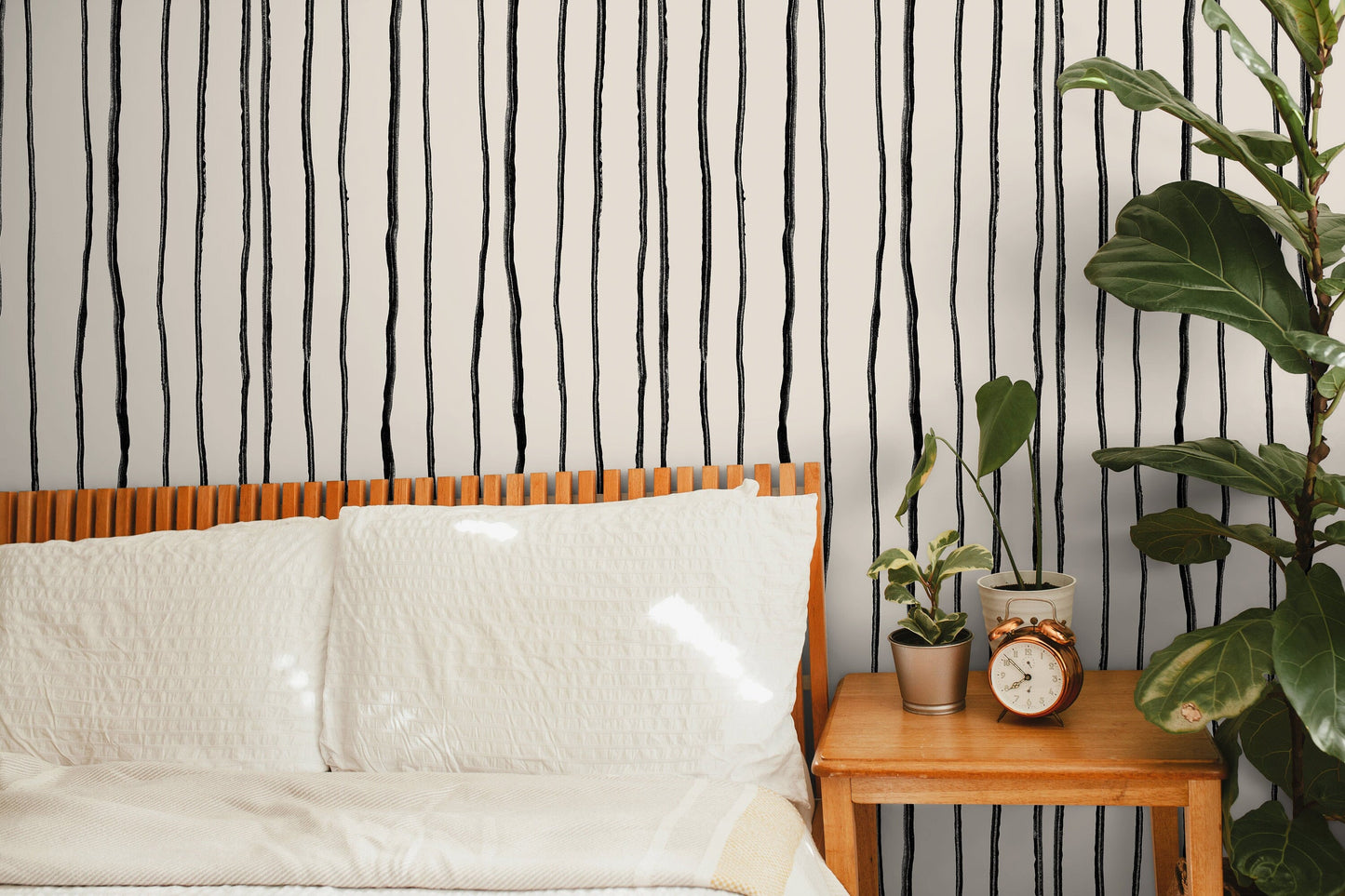 Black and Beige Boho Striped / Wallpaper Peel and Stick Wallpaper Removable Wallpaper Home Decor Wall Art Wall Decor Room Decor - C899