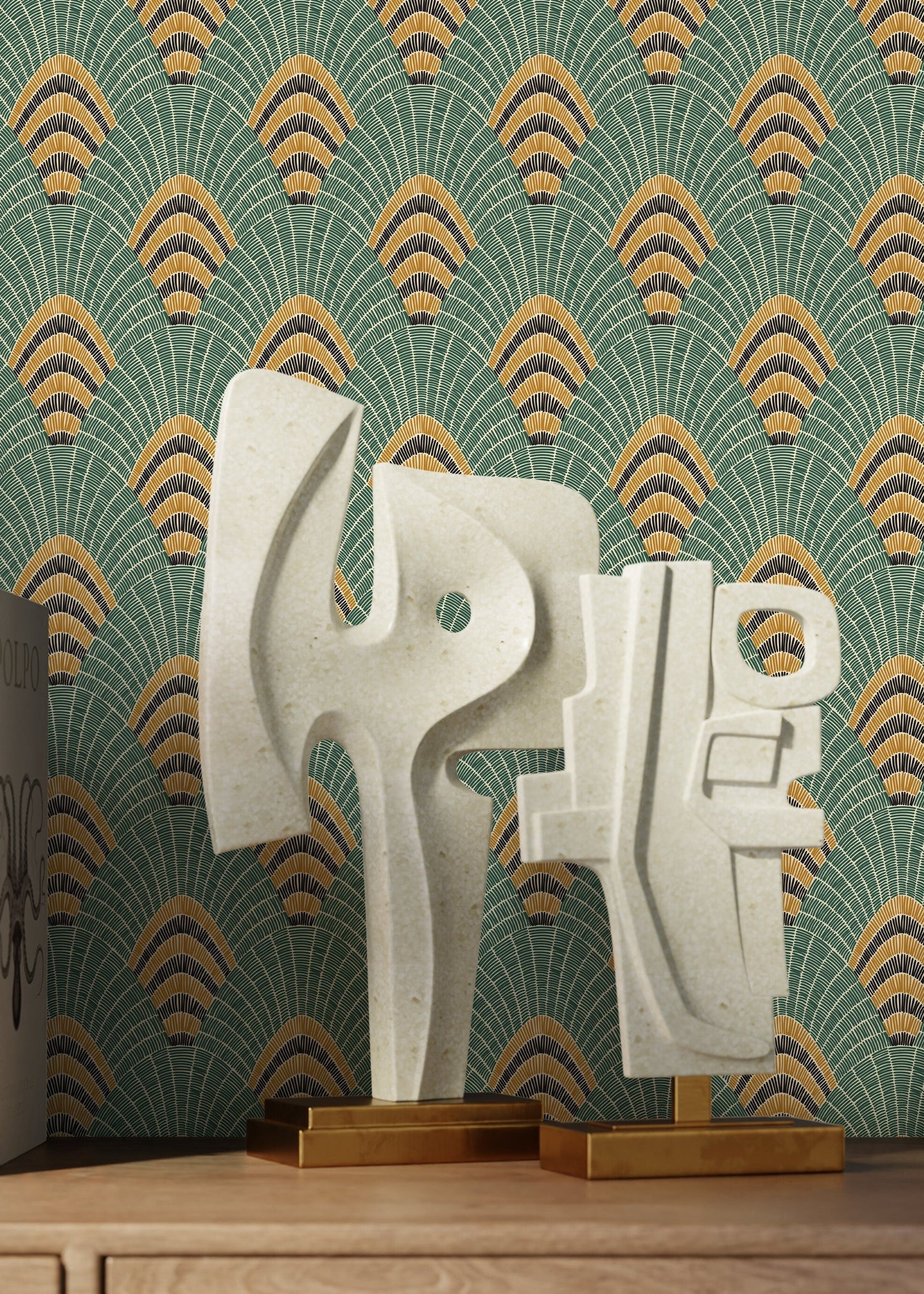 Green Modern Art Deco Wallpaper / Peel and Stick Wallpaper Removable Wallpaper Home Decor Wall Art Wall Decor Room Decor - D053