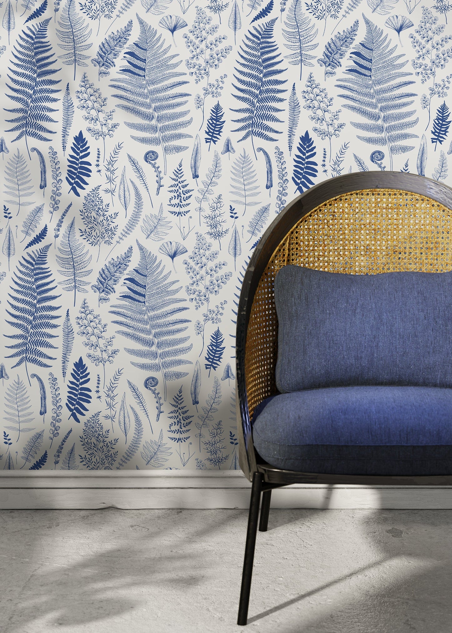 Blue Botanical Leaf Wallpaper / Peel and Stick Wallpaper Removable Wallpaper Home Decor Wall Art Wall Decor Room Decor - D067