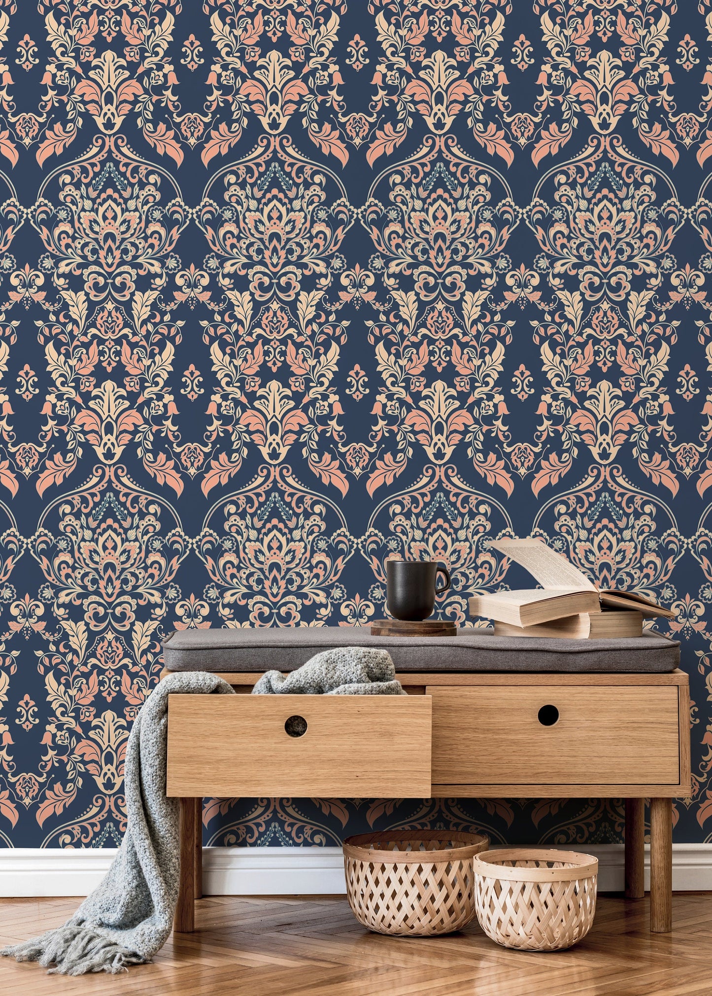 Floral Vintage Victorian Wallpaper / Peel and Stick Wallpaper Removable Wallpaper Home Decor Wall Art Wall Decor Room Decor - D075
