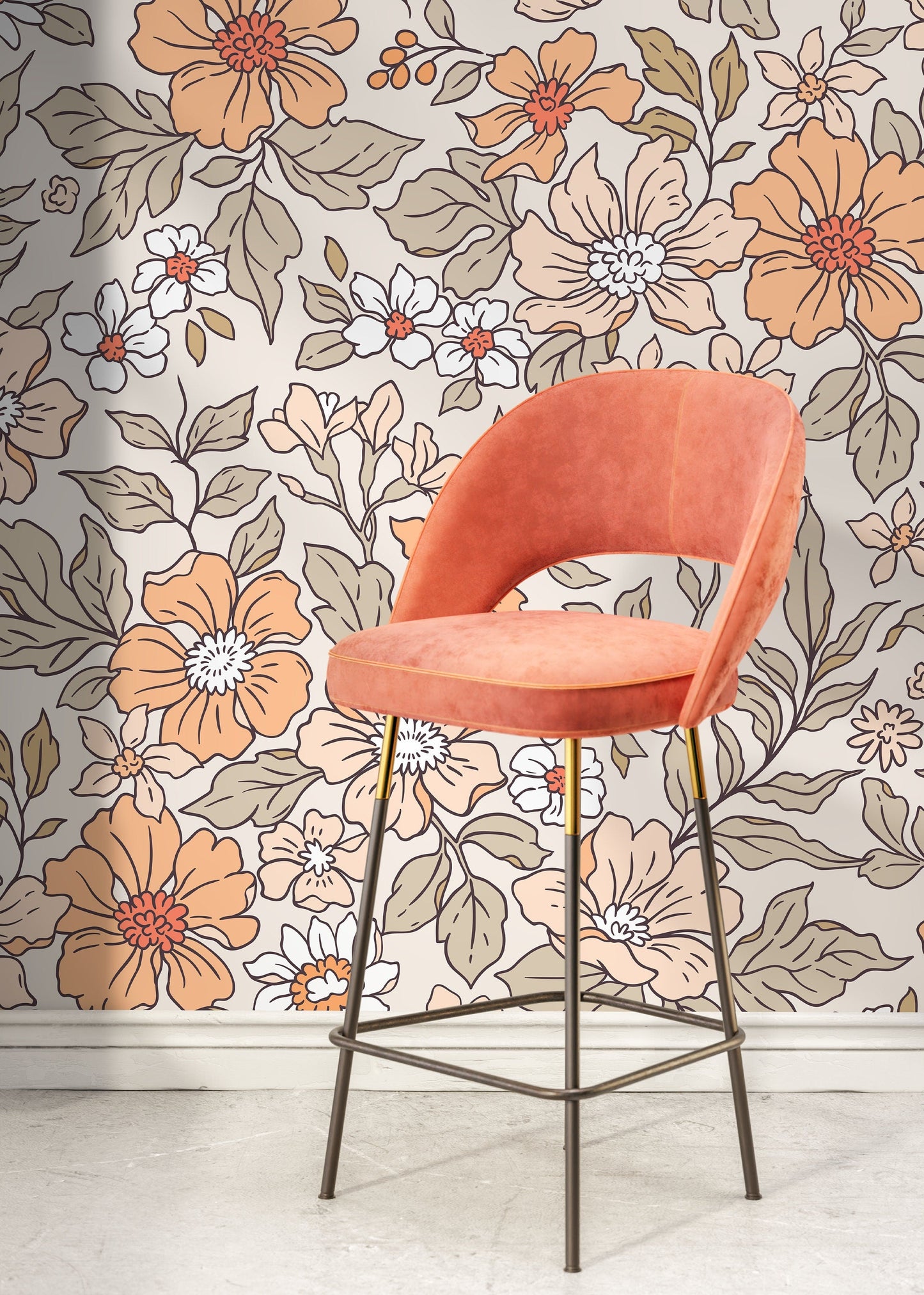 Annete Vintage Meadow Flowers Mural - Large Scale Wallpaper Floral Peel and Stick Removable Repositionable or Traditional Pre-pasted - ZACV