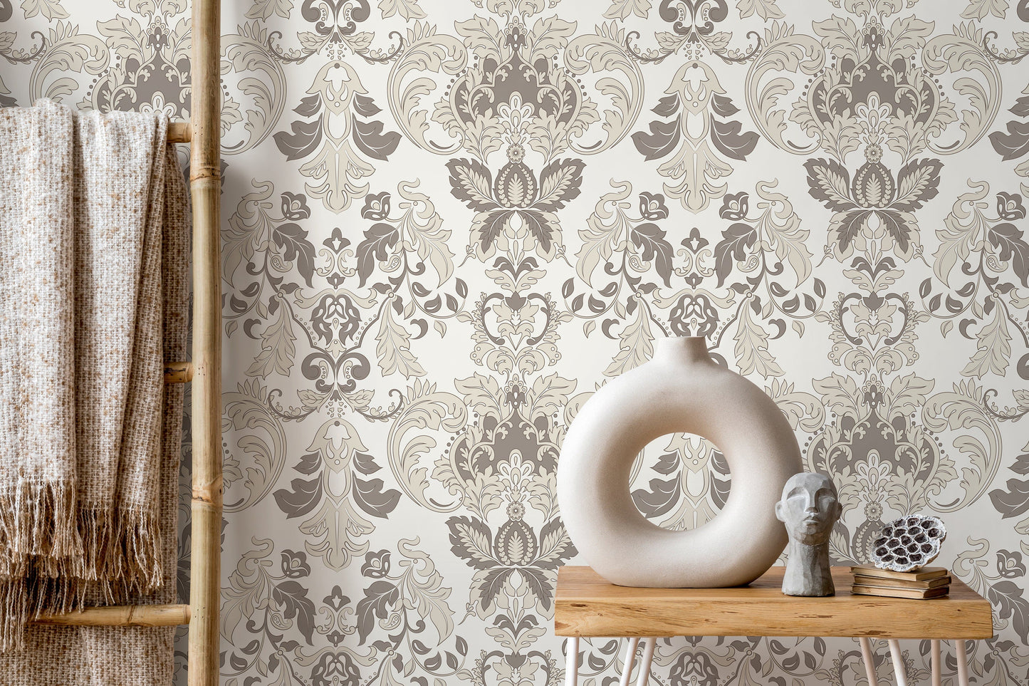 Cream Vintage Victorian Wallpaper / Peel and Stick Wallpaper Removable Wallpaper Home Decor Wall Art Wall Decor Room Decor - D098