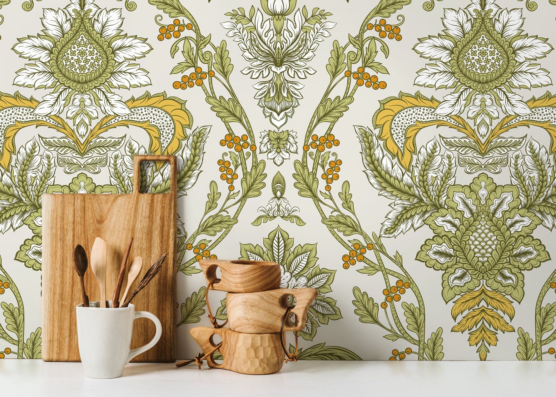 Light Green Vintage Victorian Wallpaper / Peel and Stick Wallpaper Removable Wallpaper Home Decor Wall Art Wall Decor Room Decor - D224