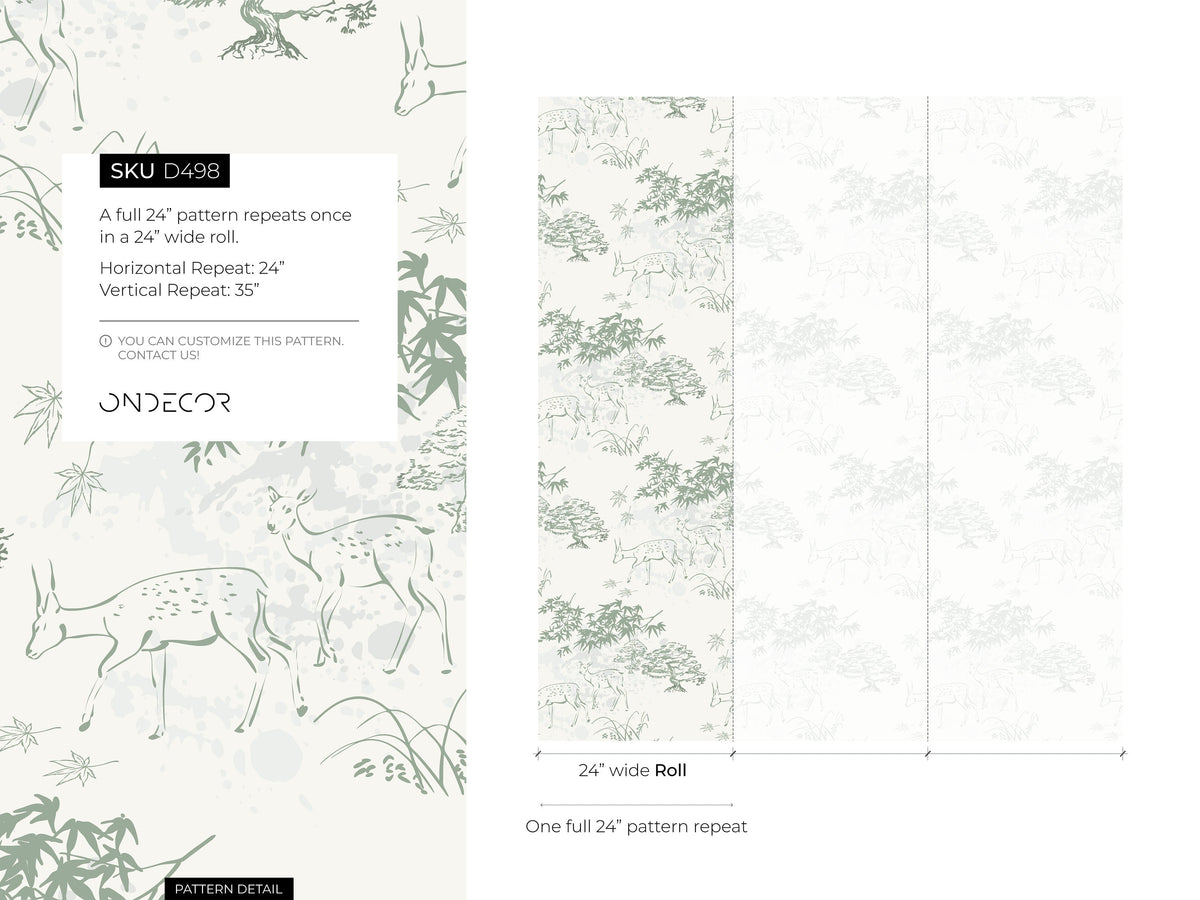 Green Japanese Forest Wallpaper / Peel and Stick Wallpaper Removable Wallpaper Home Decor Wall Art Wall Decor Room Decor - D498
