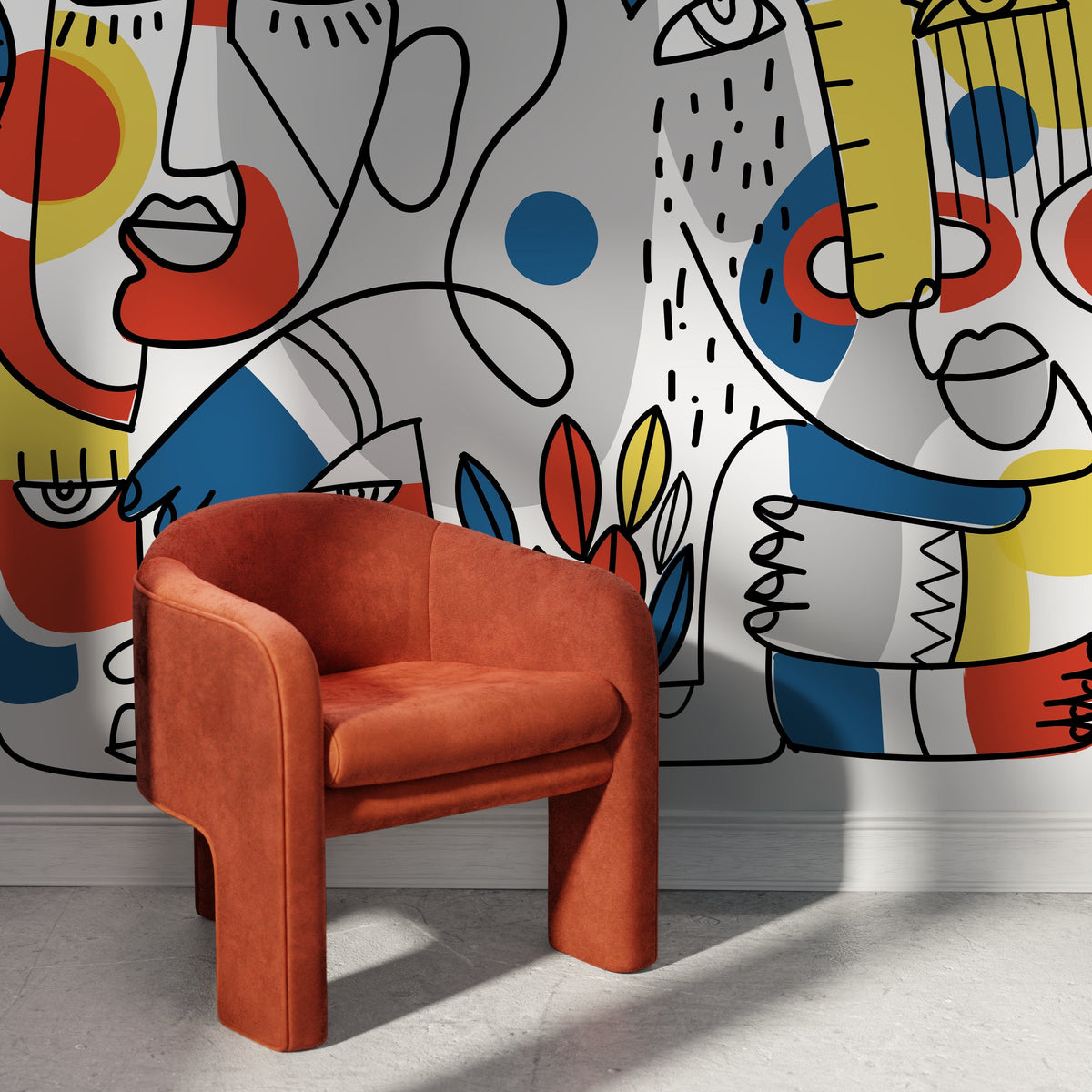 Unique Line Art Faces Wallpaper Abstract Mural Peel and Stick Wallpaper Home Decor - D556