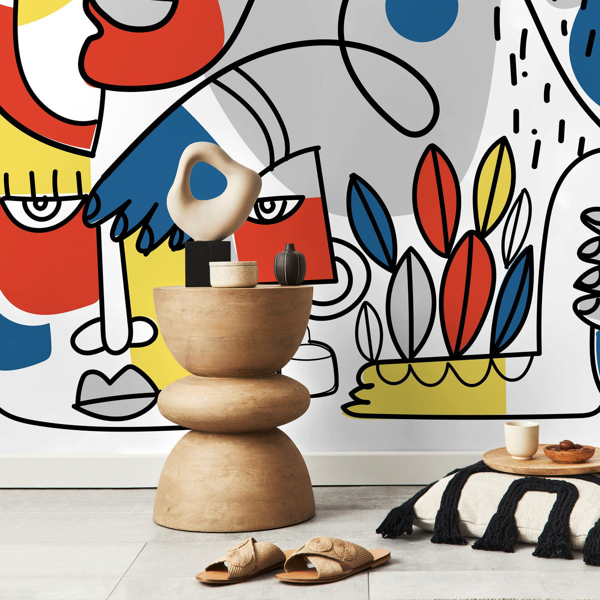 Unique Line Art Faces Wallpaper Abstract Mural Peel and Stick Wallpaper Home Decor - D556