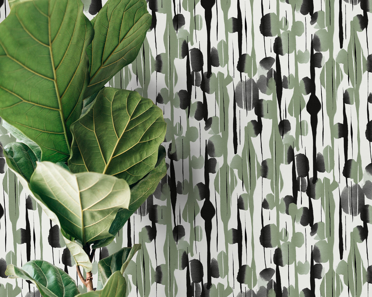 Black and Green Abstract Paint Wallpaper / Peel and Stick Wallpaper Removable Wallpaper Home Decor Wall Art Wall Decor Room Decor - D537