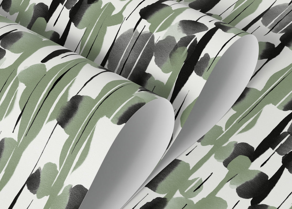 Black and Green Abstract Paint Wallpaper / Peel and Stick Wallpaper Removable Wallpaper Home Decor Wall Art Wall Decor Room Decor - D537