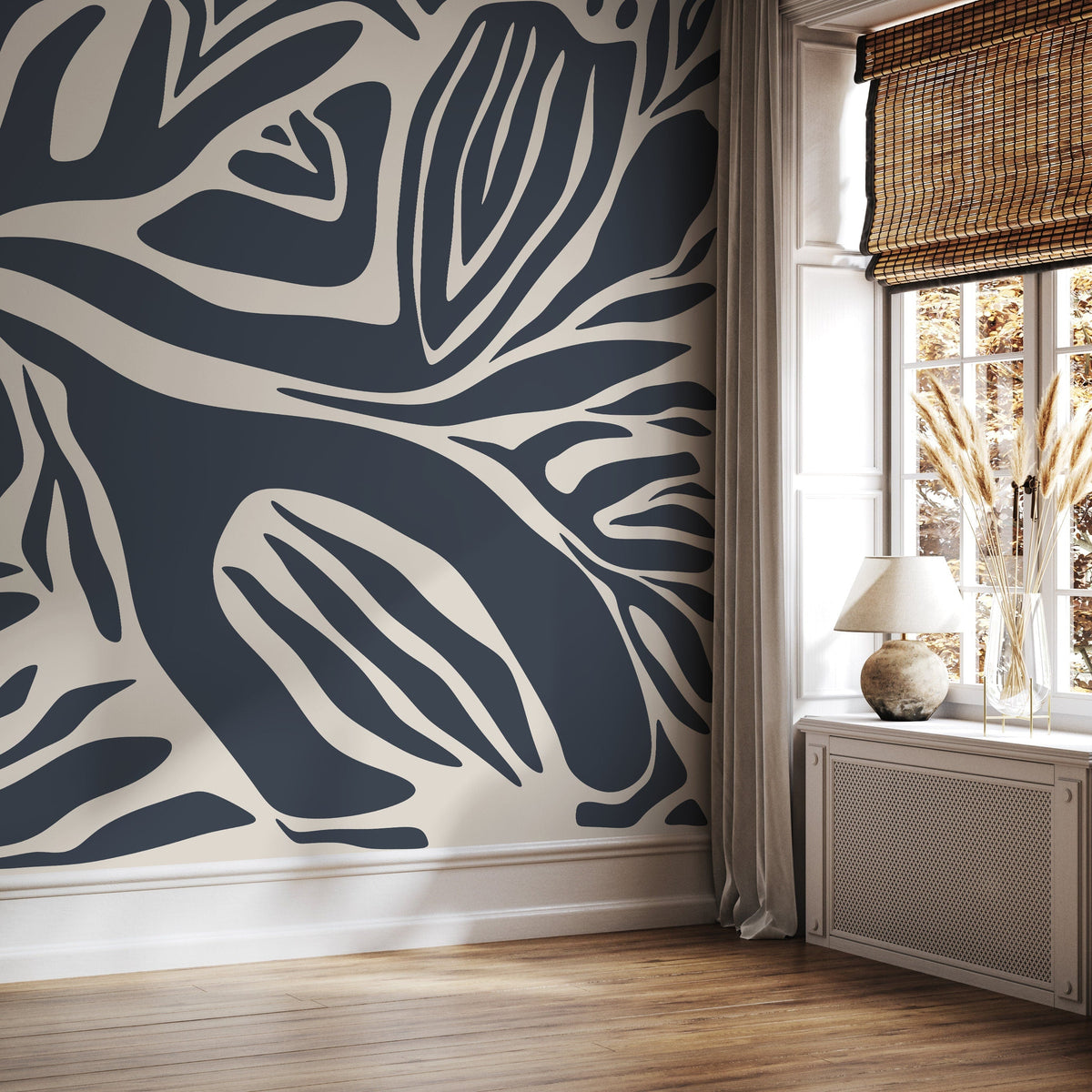 Gray Blue Abstract Wallpaper Contemporary Mural Peel and Stick and Traditional Wallpaper - D693