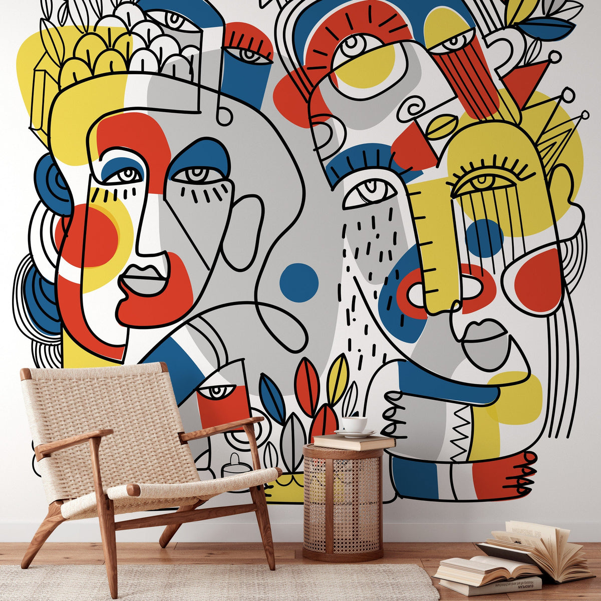 Unique Line Art Faces Wallpaper Abstract Mural Peel and Stick Wallpaper Home Decor - D556