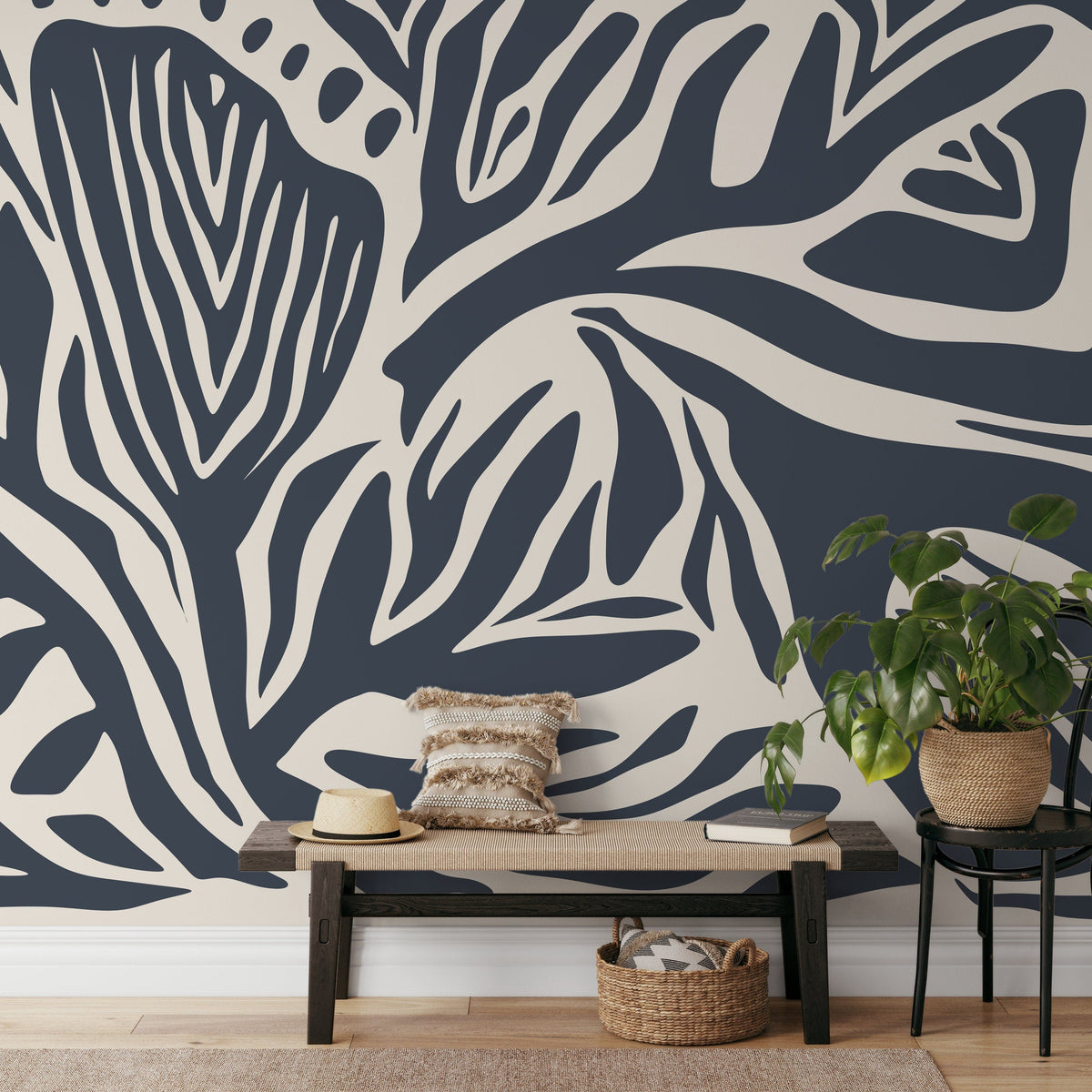 Gray Blue Abstract Wallpaper Contemporary Mural Peel and Stick and Traditional Wallpaper - D693