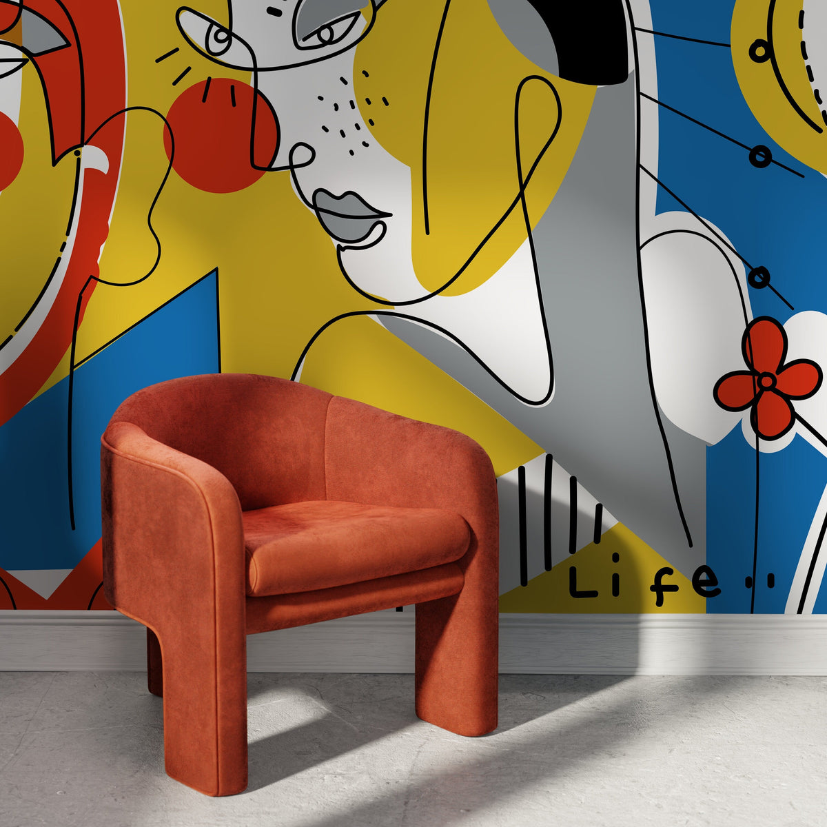 Colorful Line Art Mural Abstract Wallpaper Peel and Stick Wallpaper Home Decor - D605