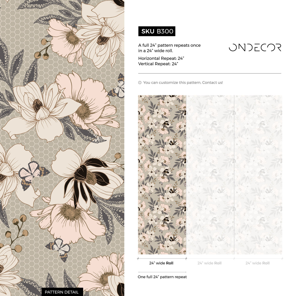 Wallpaper Peel and Stick Wallpaper Removable Wallpaper Home Decor Wall Art Wall Decor Room Decor / Vintage Floral Wallpaper - B300