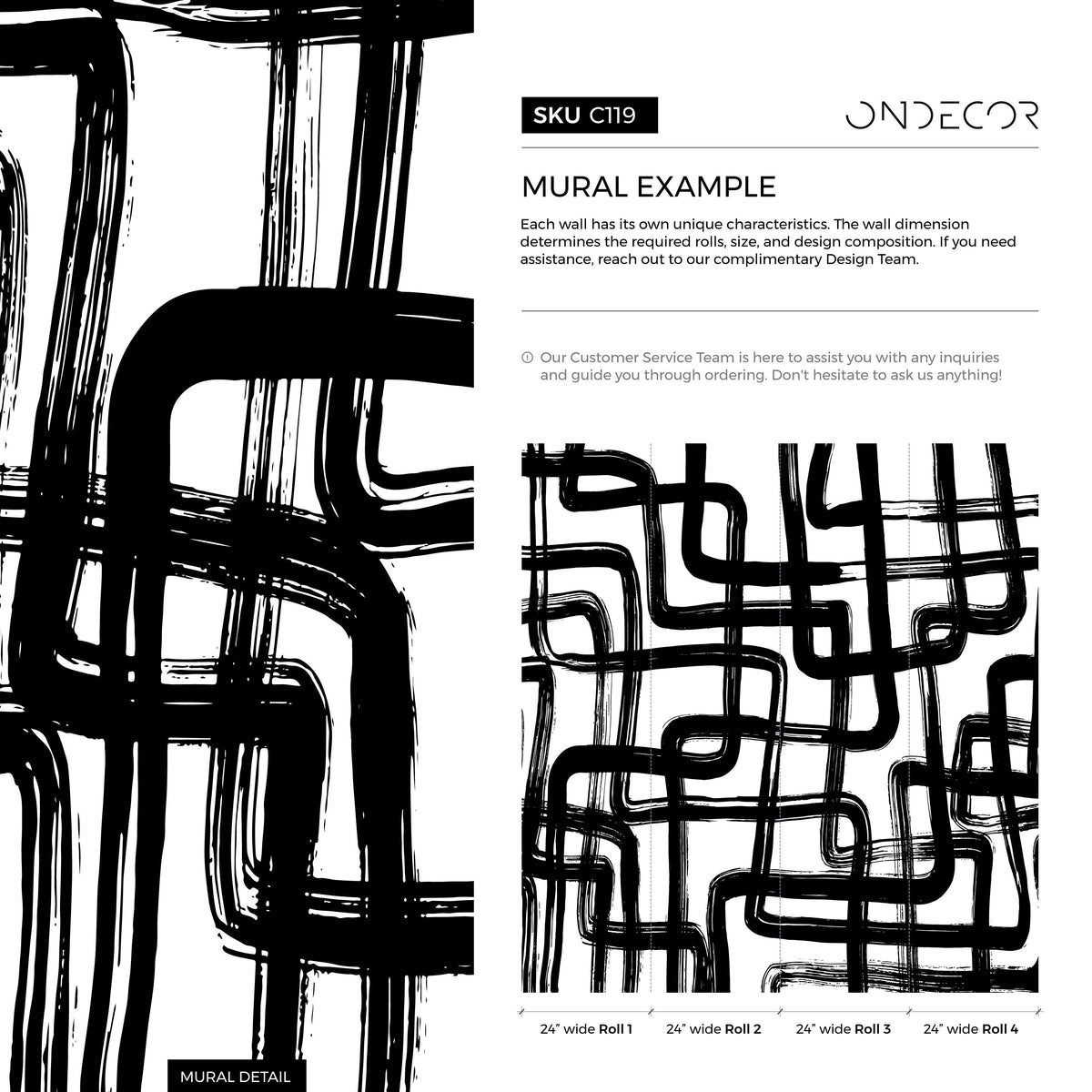 Removable Wallpaper Peel and Stick Wallpaper Wall Paper Wall Mural - Black and White Paintbrush Wallpaper - C119