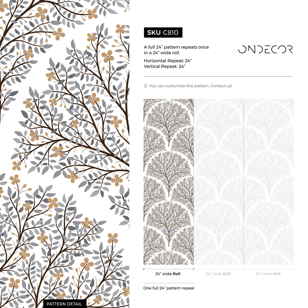 Tree Floral Wallpaper / Peel and Stick Wallpaper Removable Wallpaper Home Decor Wall Art Wall Decor Room Decor - C810