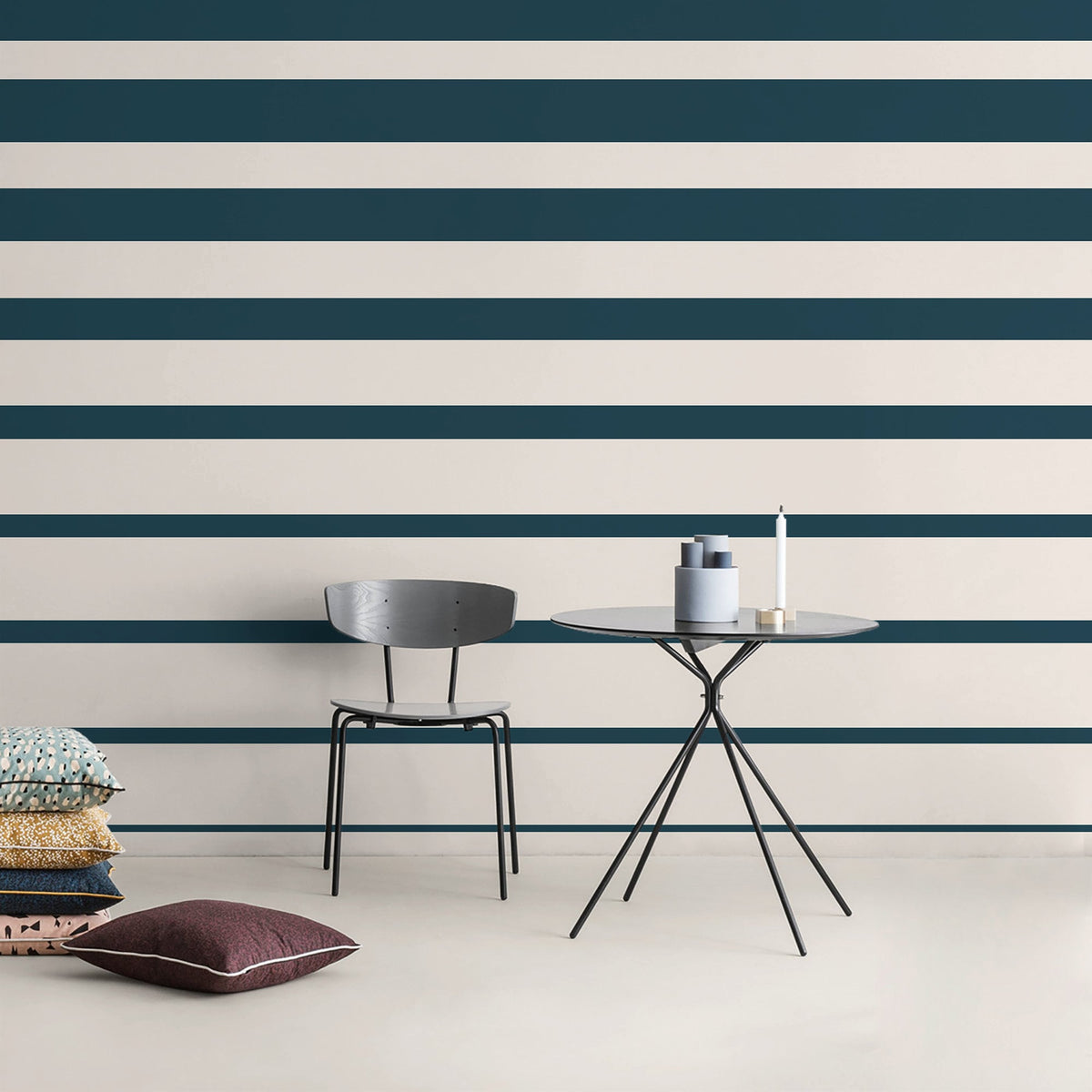 Dark Teal Blue Striped Wallpaper Modern Wallpaper Peel and Stick and Traditional Wallpaper - D729