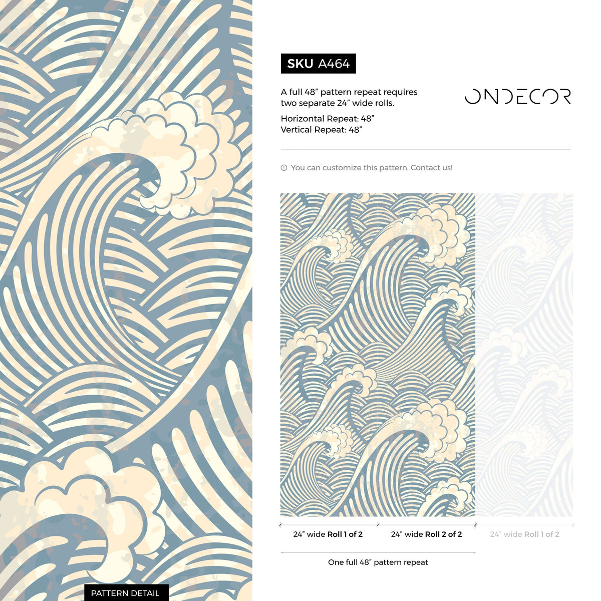Removable Wallpaper Peel and Stick Wallpaper Wall Paper - Waves Wallpaper - A464