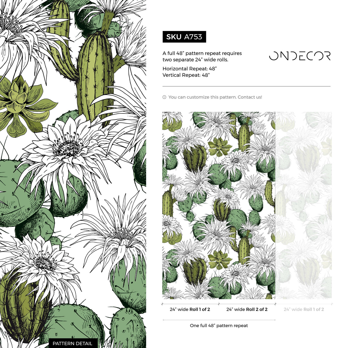 Floral Cactus Wallpaper Removable Wallpaper Peel and Stick Wallpaper Wall Paper Wall Mural - Tropical Wallpaper - A753