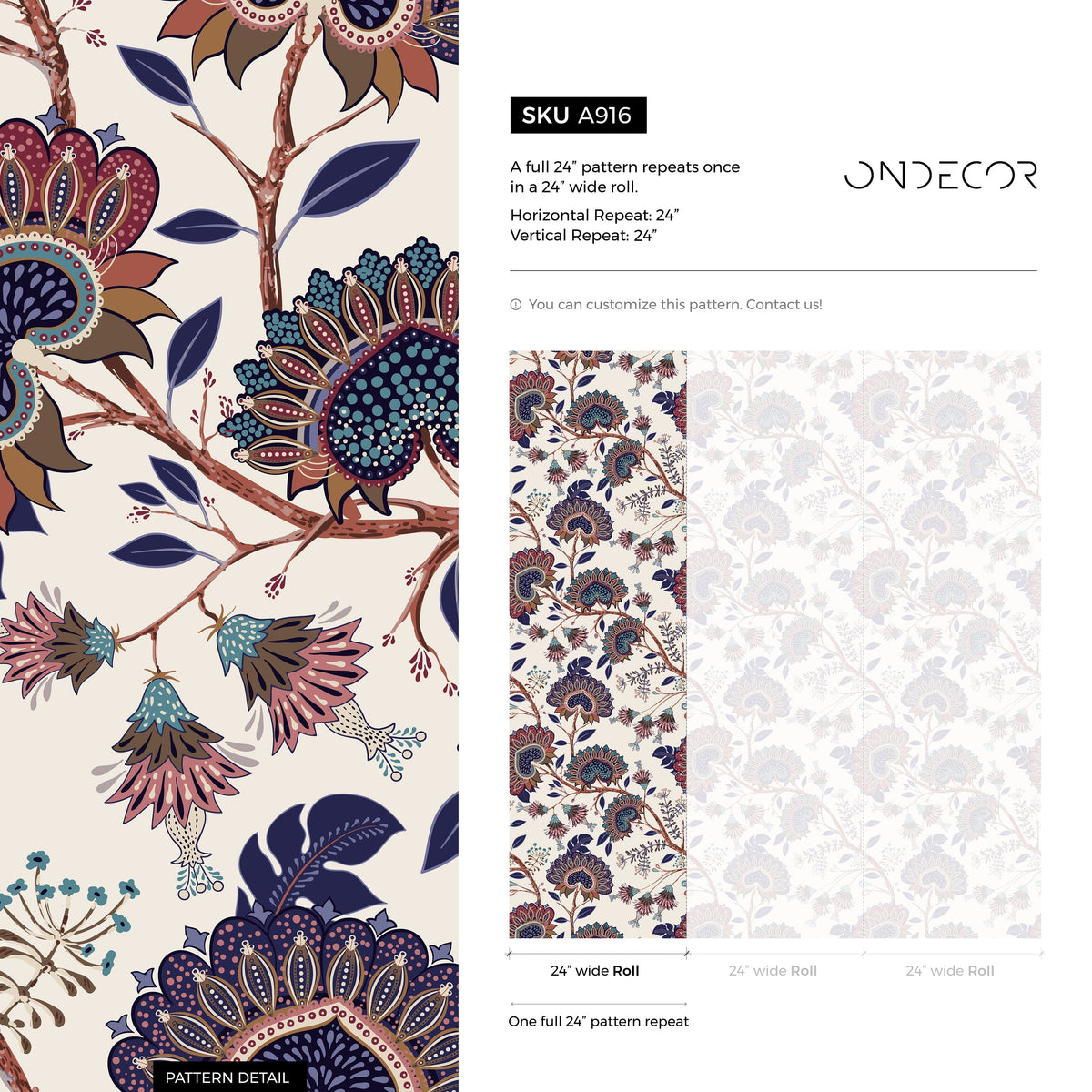 Boho Floral Wallpaper Vintage Garden Wallpaper Peel and Stick and Traditional Wallpaper - A916