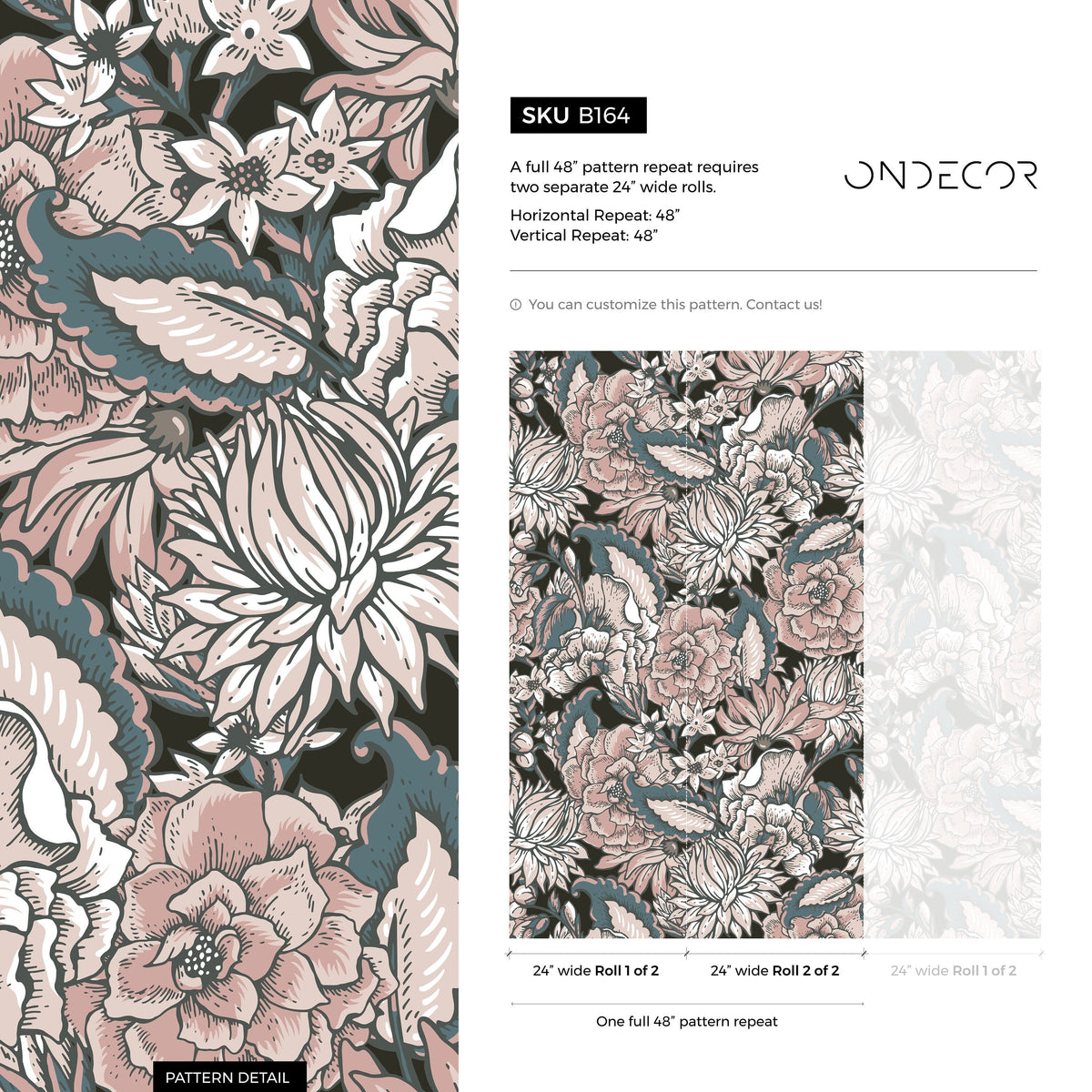 Wallpaper Peel and Stick Wallpaper Removable Wallpaper Home Decor Wall Art Wall Decor Room Decor / Vintage Roses and Flower Wallpaper - B164