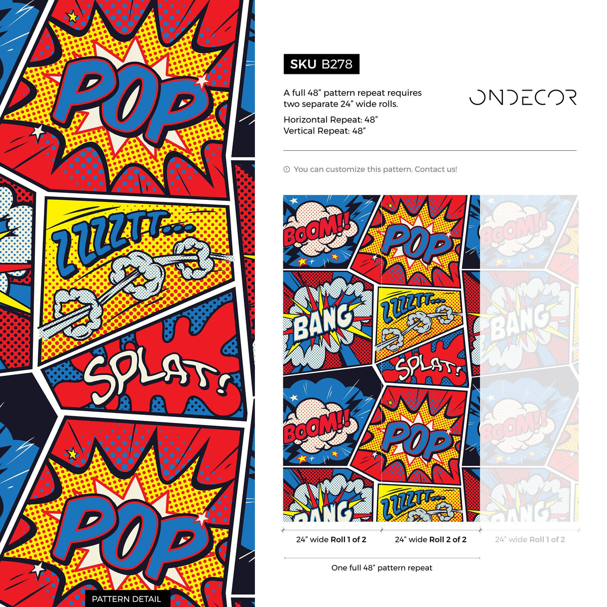 Pop Art Wallpaper - Removable Wallpaper Peel and Stick Wallpaper Wall Paper / Pop Art Comic Wallpaper - B278