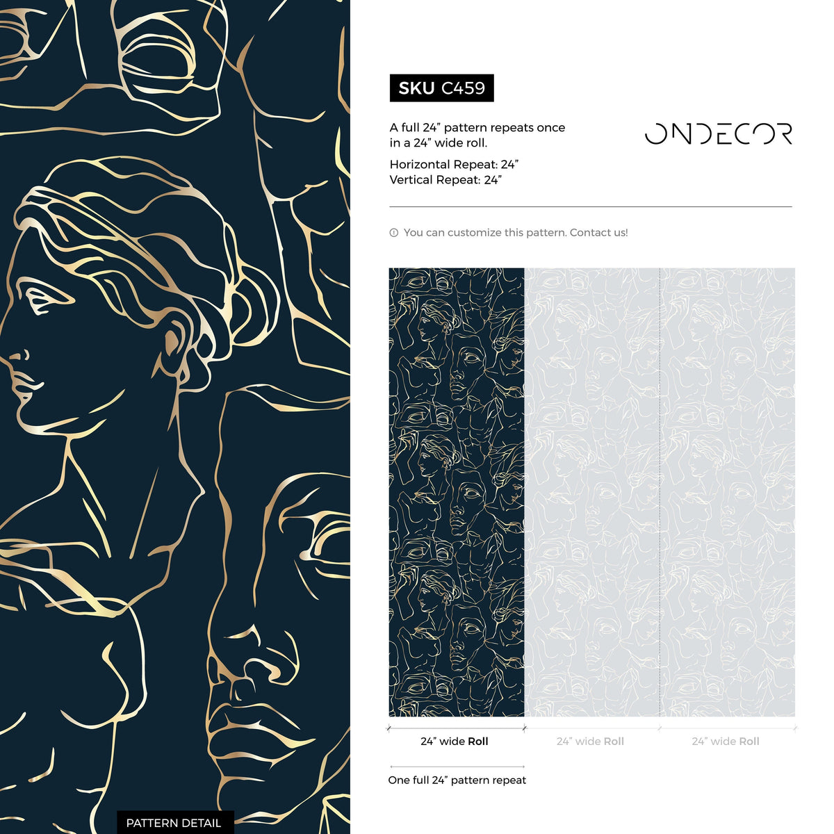 Wallpaper Peel and Stick Wallpaper Removable Wallpaper Home Decor Wall Art Wall Decor Room Decor / Navy Line Art Wallpaper - C459