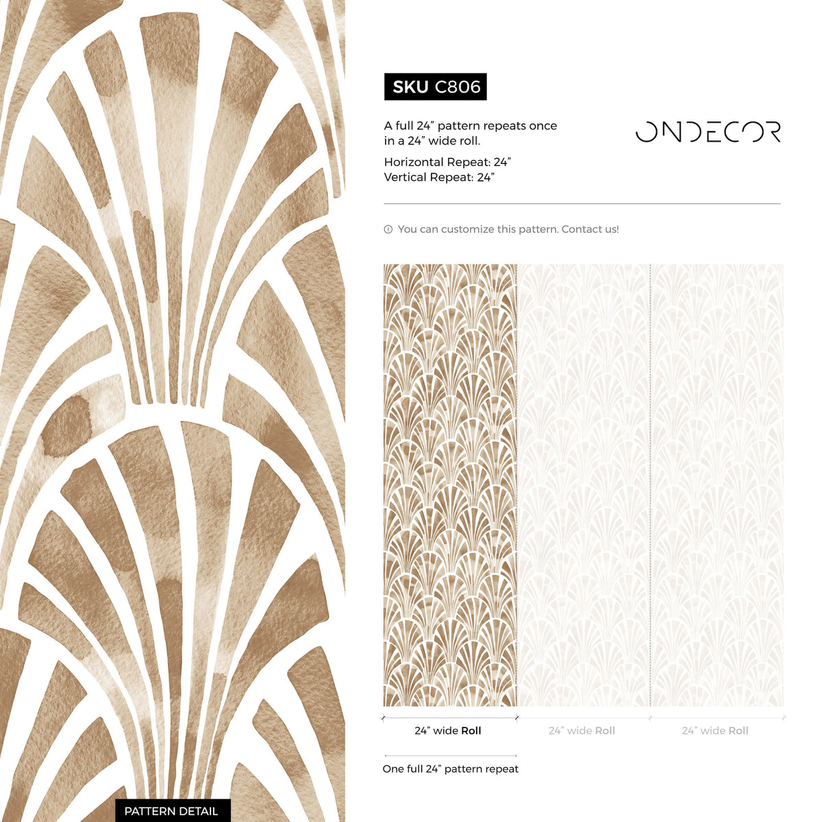 Brown Watercolor Art Deco Wallpaper / Peel and Stick Wallpaper Removable Wallpaper Home Decor Wall Art Wall Decor Room Decor -C806