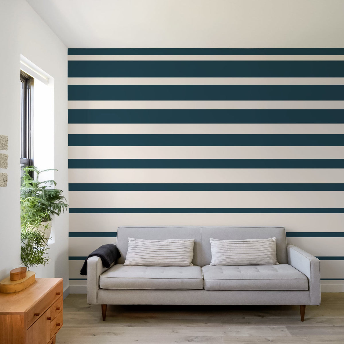 Dark Teal Blue Striped Wallpaper Modern Wallpaper Peel and Stick and Traditional Wallpaper - D729
