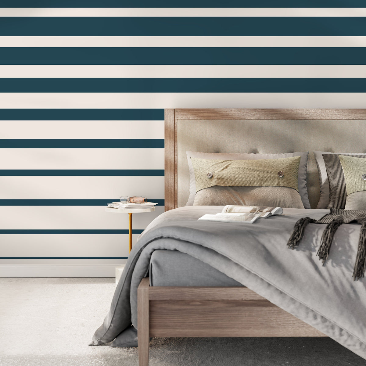 Dark Teal Blue Striped Wallpaper Modern Wallpaper Peel and Stick and Traditional Wallpaper - D729