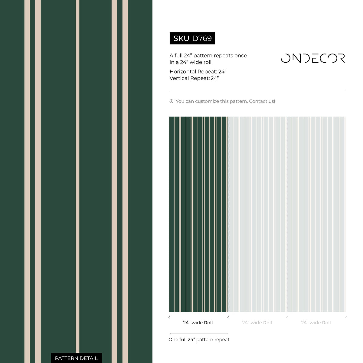 Dark Green Lines Wallpaper Striped Wallpaper Peel and Stick and Traditional Wallpaper - D769