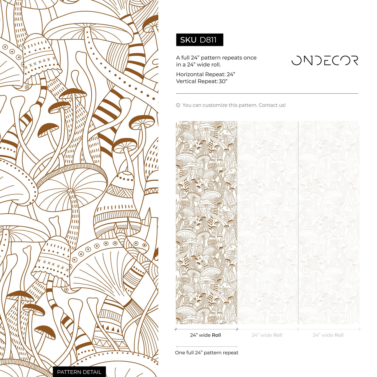 Brown Mushroom Wallpaper Modern Peel and Stick and Traditional Wallpaper - D811