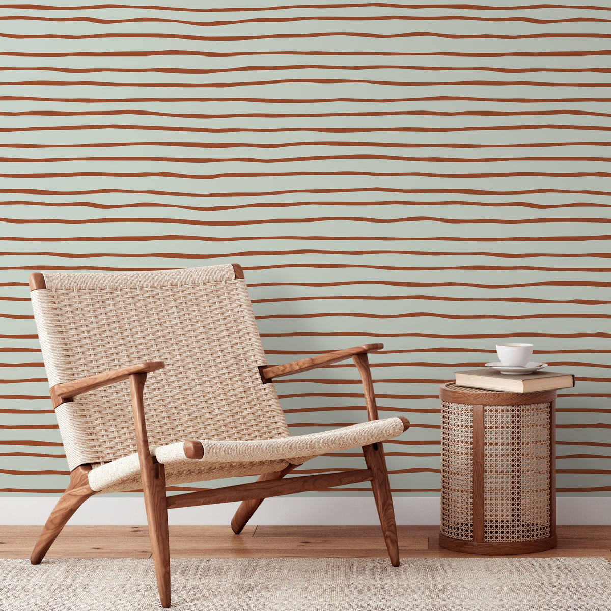 Boho Striped Wallpaper Modern Waves Wallpaper Peel and Stick and Traditional Wallpaper - D775