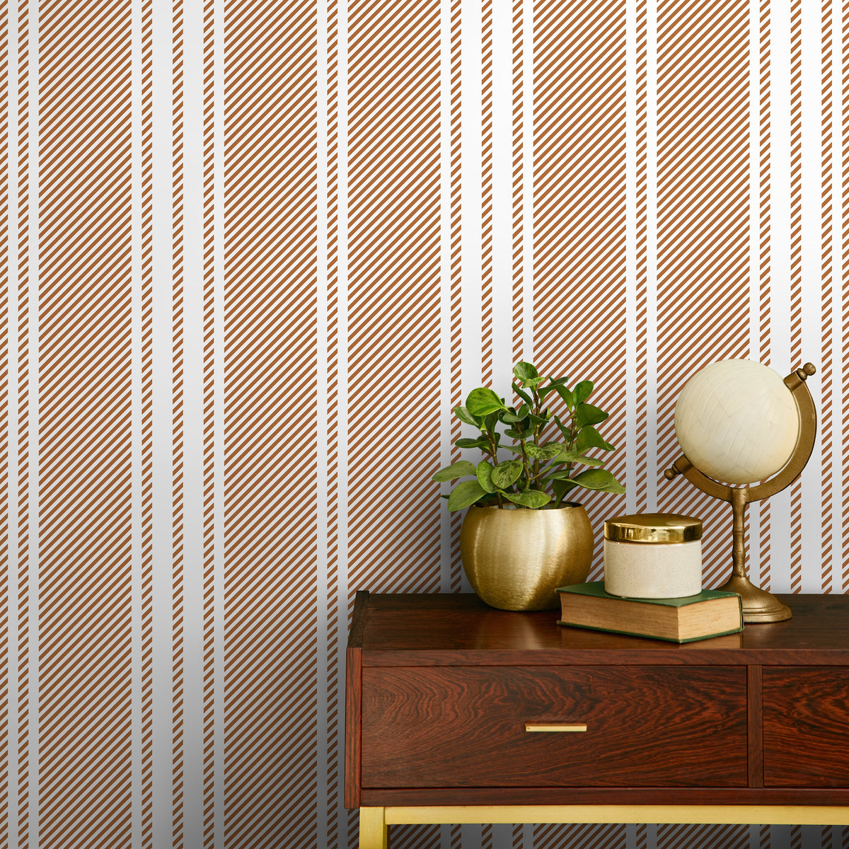 Orange Striped Wallpaper Farmhouse Wallpaper Peel and Stick and Traditional Wallpaper - D783
