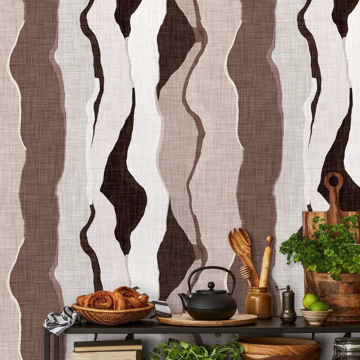 Brown Abstract Wallpaper Maximalist Wallpaper Peel and Stick and Traditional Wallpaper - D796