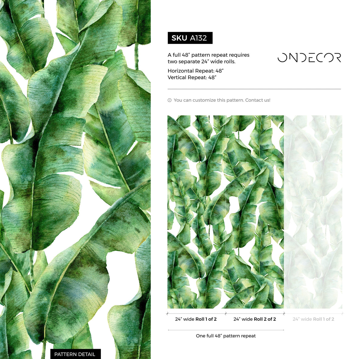 Removable Wallpaper Peel and Stick Wallpaper Wall Paper Wall Mural - Banana Leaves Wallpaper - A132