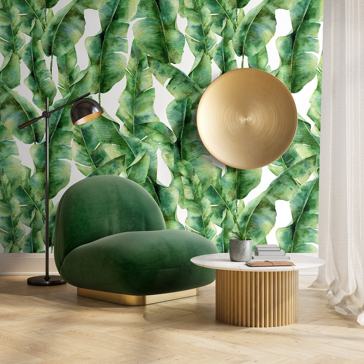 Removable Wallpaper Peel and Stick Wallpaper Wall Paper Wall Mural - Banana Leaves Wallpaper - A132