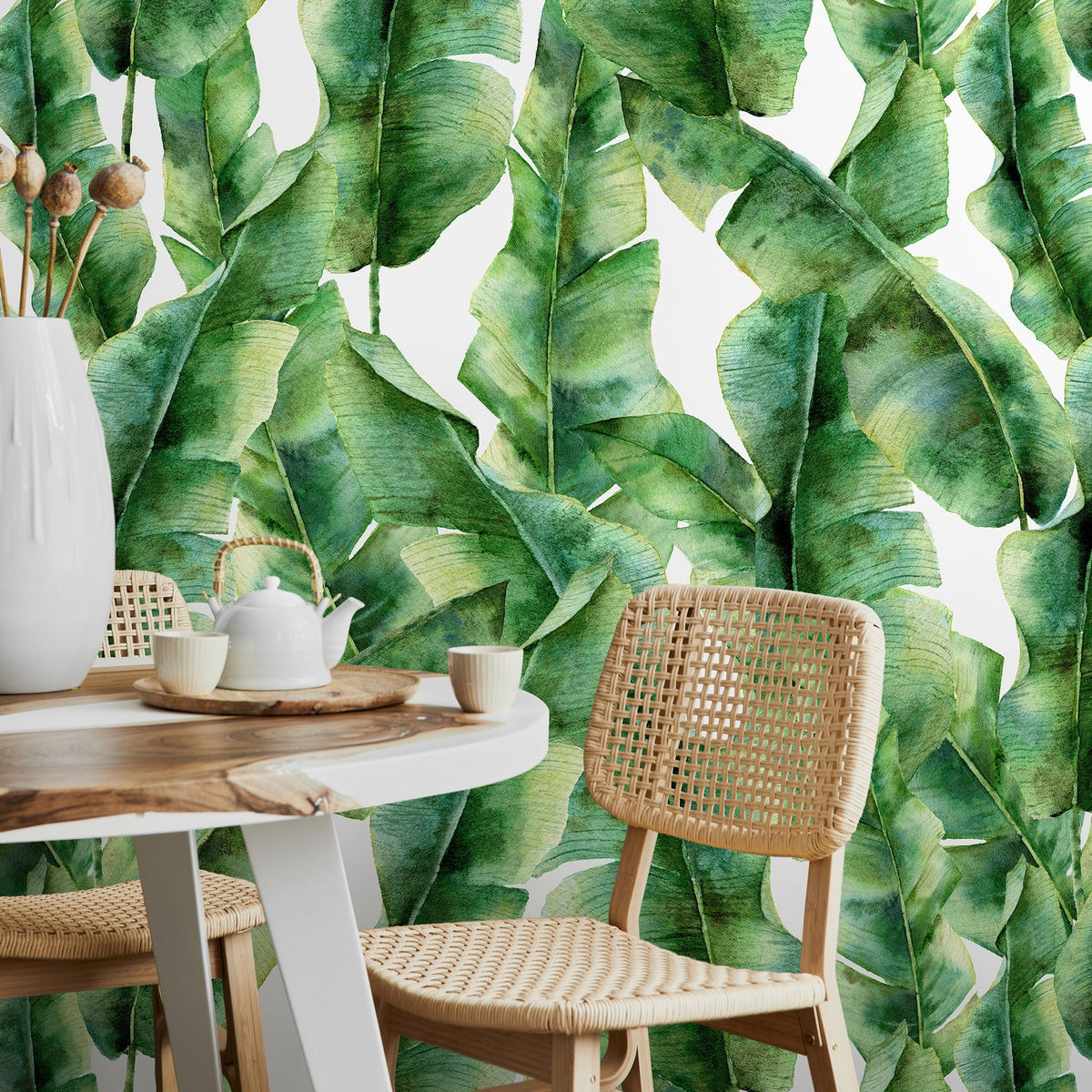 Removable Wallpaper Peel and Stick Wallpaper Wall Paper Wall Mural - Banana Leaves Wallpaper - A132