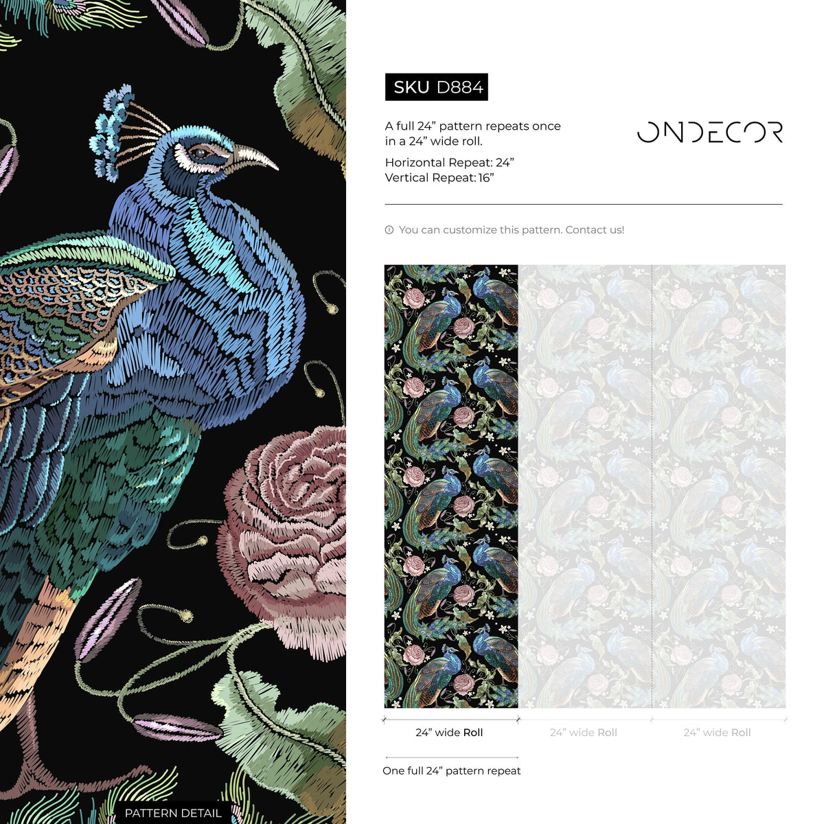 Dark Floral Wallpaper Peacock Wallpaper Peel and Stick and Traditional Wallpaper - D884