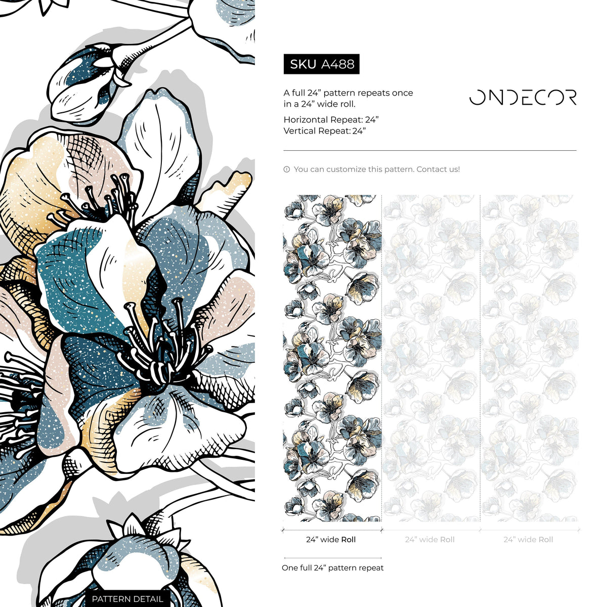 Removable Wallpaper Peel and Stick Wallpaper Wall Paper Wall Mural - Tropical Floral Wallpaper - A488