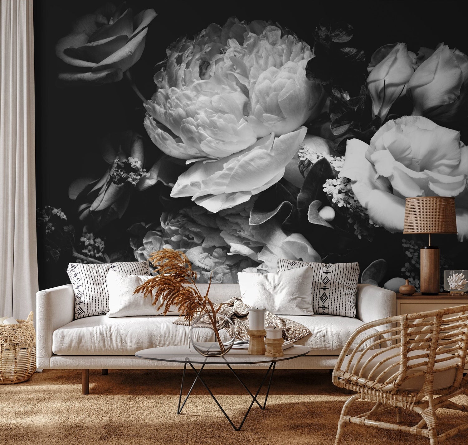 Dark Floral Wallpaper Peony Wallpaper Floral Mural Peel and Stick and Traditional Wallpaper - A557