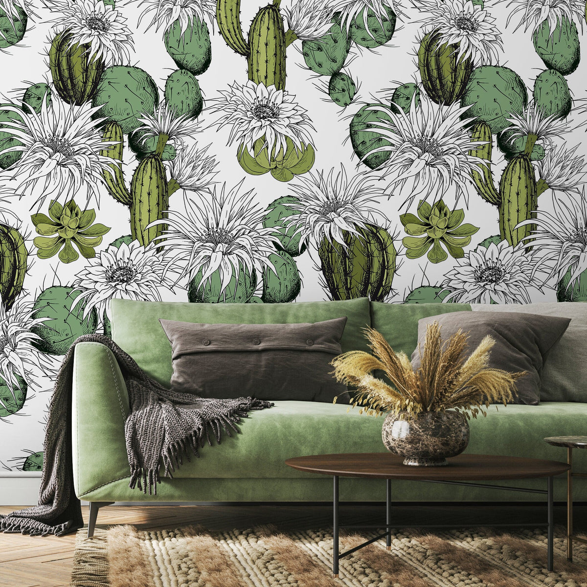 Floral Cactus Wallpaper Removable Wallpaper Peel and Stick Wallpaper Wall Paper Wall Mural - Tropical Wallpaper - A753