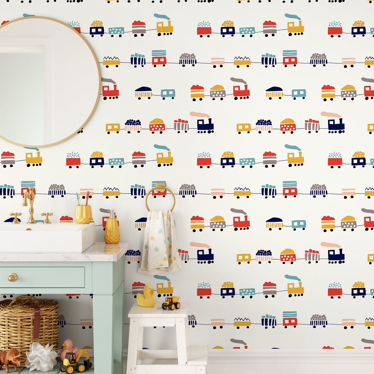 Kids Train Wallpaper Nursery Room Decor Playroom Decor Peel and Stick Wallpaper - A328