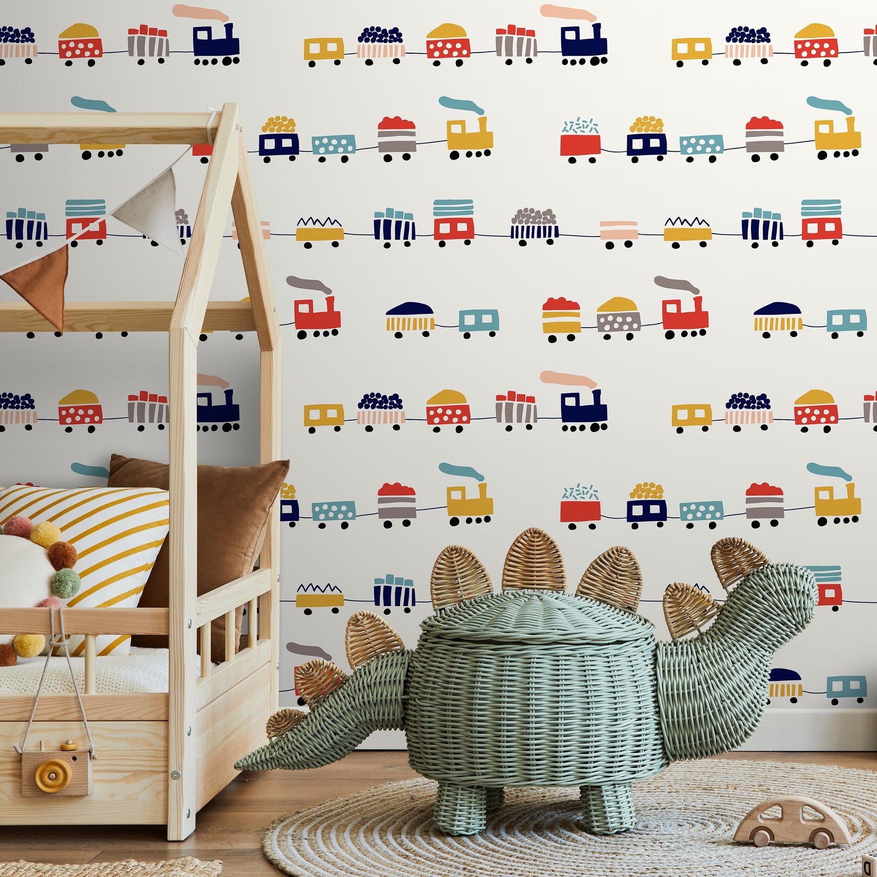 Kids Train Wallpaper Nursery Room Decor Playroom Decor Peel and Stick Wallpaper - A328