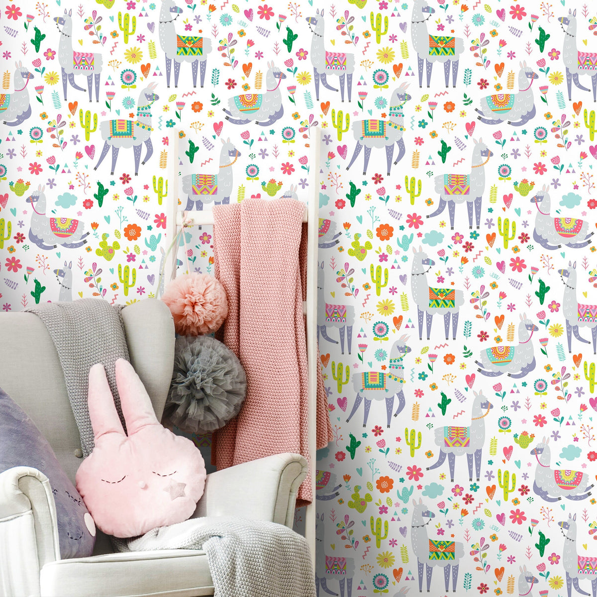 Removable Wallpaper Peel and Stick Wallpaper Wall Paper Wall Mural - Llamas Nursery Wallpaper - A389