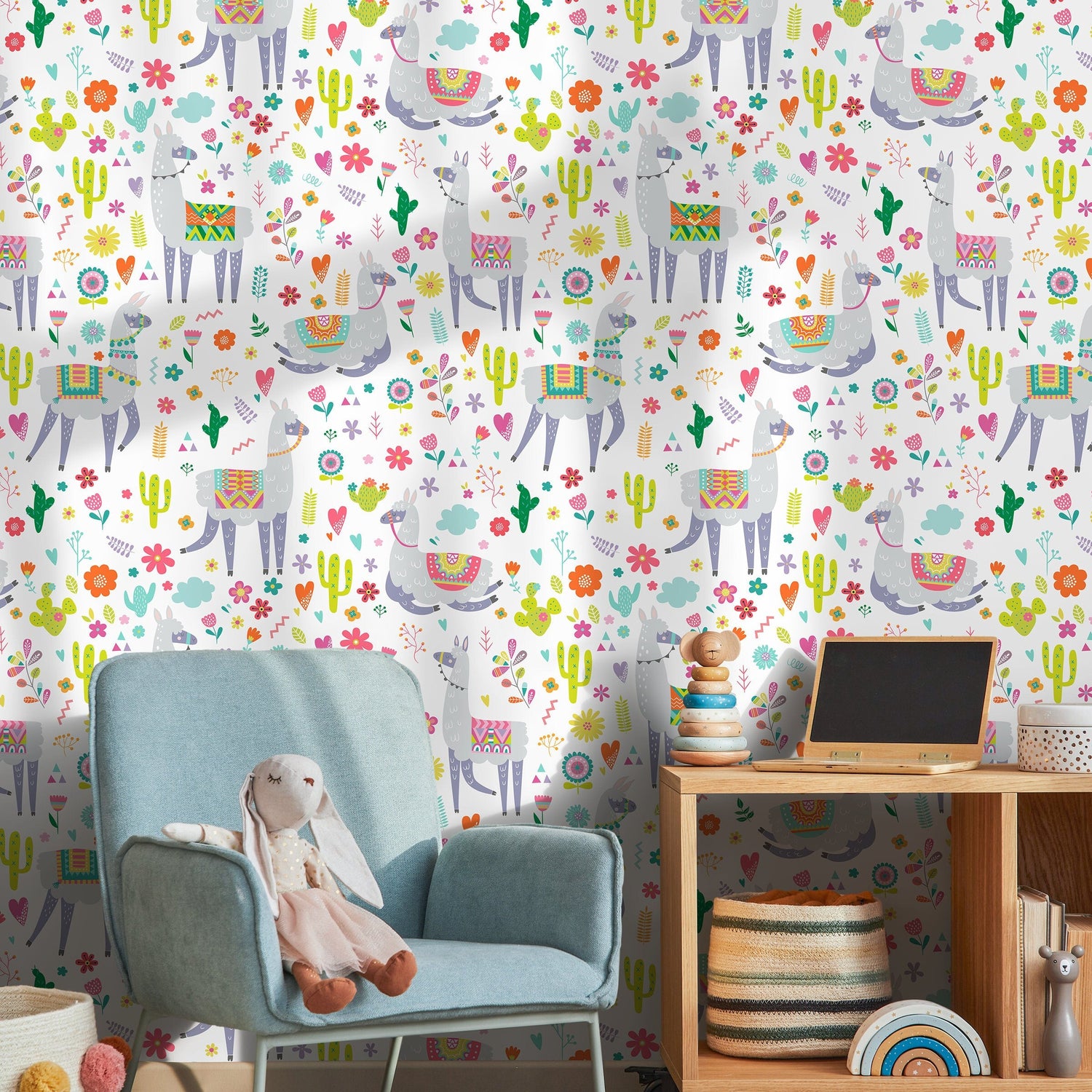 Removable Wallpaper Peel and Stick Wallpaper Wall Paper Wall Mural - Llamas Nursery Wallpaper - A389
