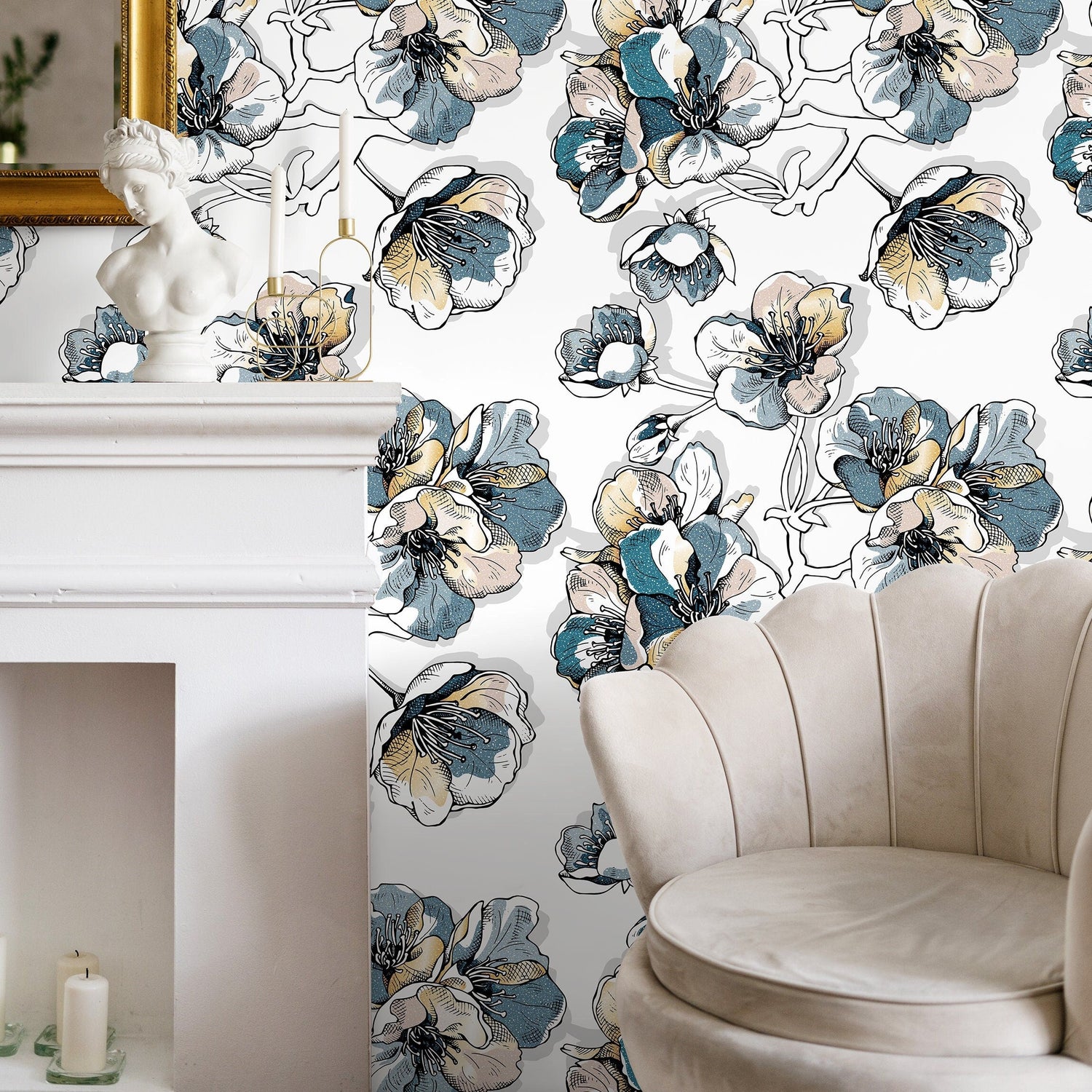 Removable Wallpaper Peel and Stick Wallpaper Wall Paper Wall Mural - Tropical Floral Wallpaper - A488