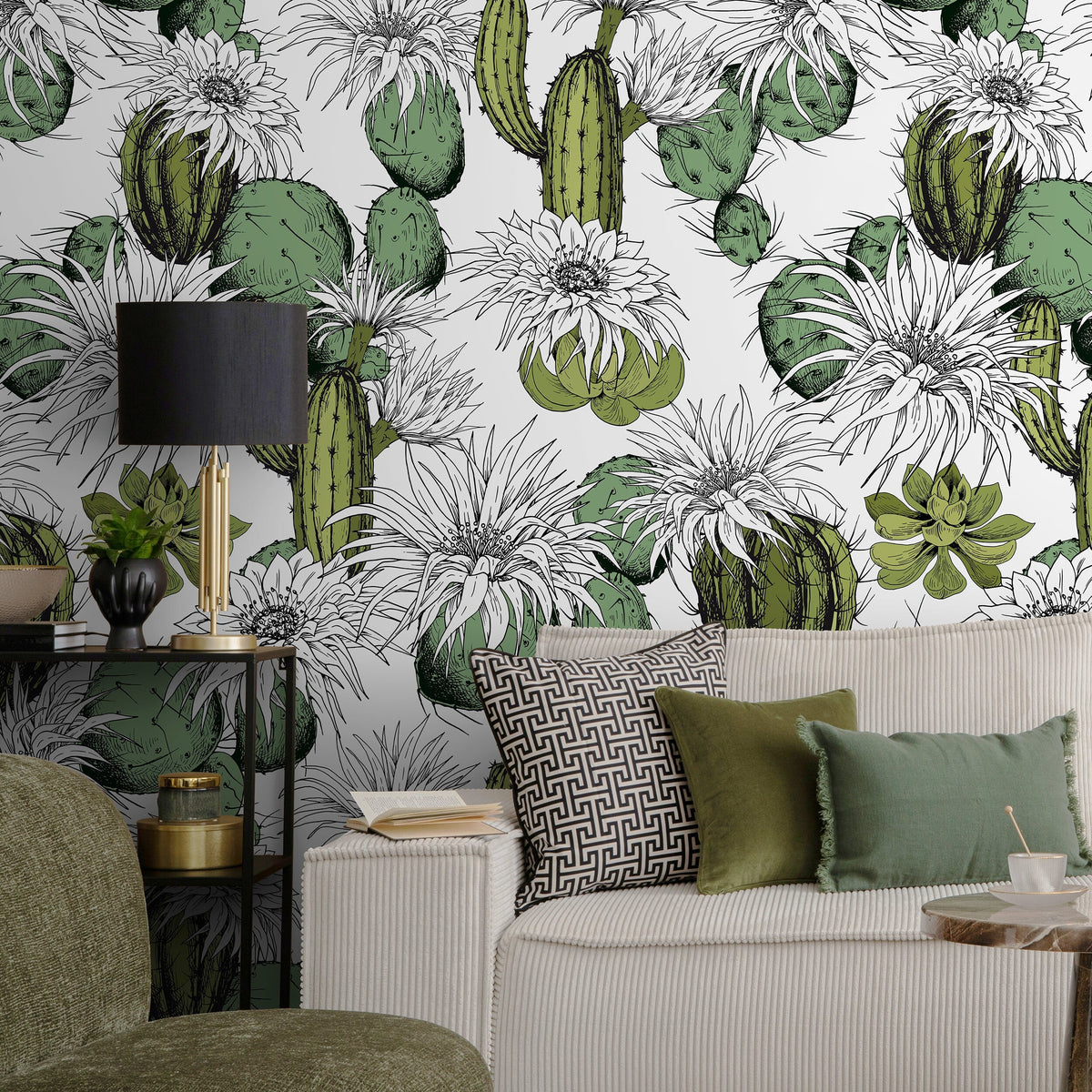 Floral Cactus Wallpaper Removable Wallpaper Peel and Stick Wallpaper Wall Paper Wall Mural - Tropical Wallpaper - A753