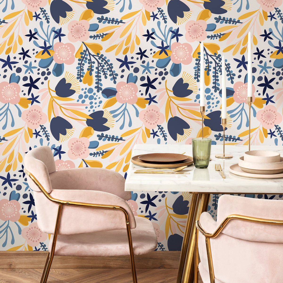 Wallpaper Peel and Stick Wallpaper Removable Wallpaper Home Decor Wall Art Wall Decor Room Decor / Cute Scandinavian Flower Wallpaper - A714